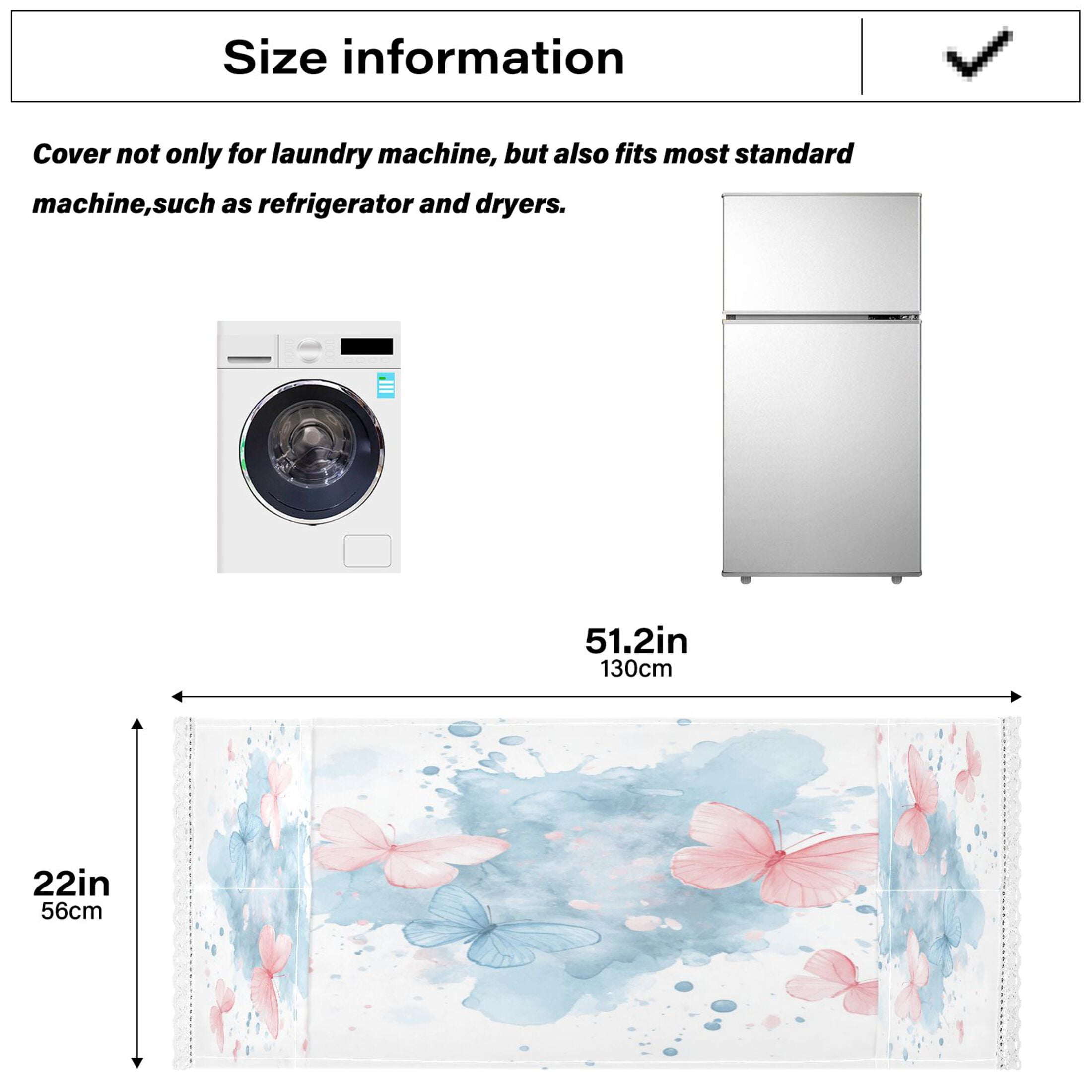 Pink and Blue ButterfliesWasher and Dryer Covers Dust-Proof and Oil Resistant Fridge Cover with 4 Storage Pockets Washing Machine Top Cover for Laundry Kitchen Home 51.2 x 22 In