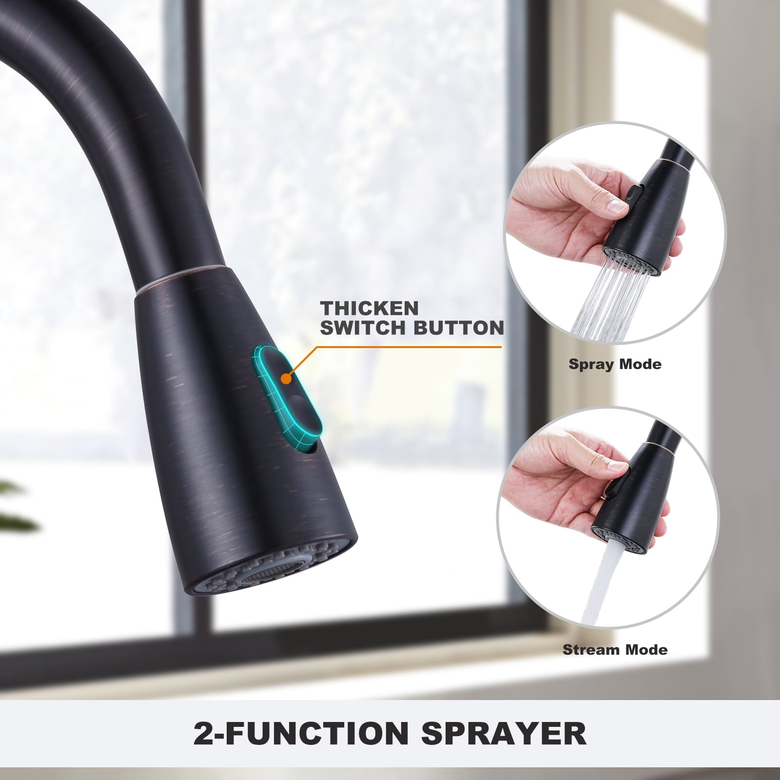 Wowow Kitchen Pull Down Lever Single Handle Kitchen Faucet with Deckplate, Oil Rubbed Bronze