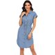 thumbnail image 2 of Love Welove Moda de verano para mujer Vestido de camisa de algodón de mezclilla Manga corta Hasta la rodilla Botones Vestido informal con bolsillos Azul claro XX-Large, 2 of 5