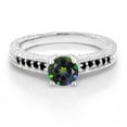 thumbnail image 2 of Gem Stone King 925 Sterling Silver Green Mystic Topaz and Black Diamond Women Engagement Ring (1.17 Ct Round, Size 9), 2 of 5