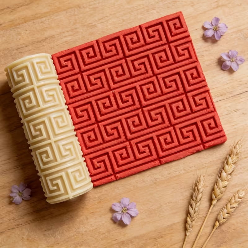 Greek Palindrome Textured Embossing Roller - Polymer Clay Texturing Tool for Ceramics, Sculpture and Art Design