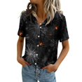 thumbnail image 2 of Button Down Halloween Shirts for Women Short Sleeve V Neck Fall Holiday Tops Loose Fit Casual Halloween Tshirts, 2 of 4