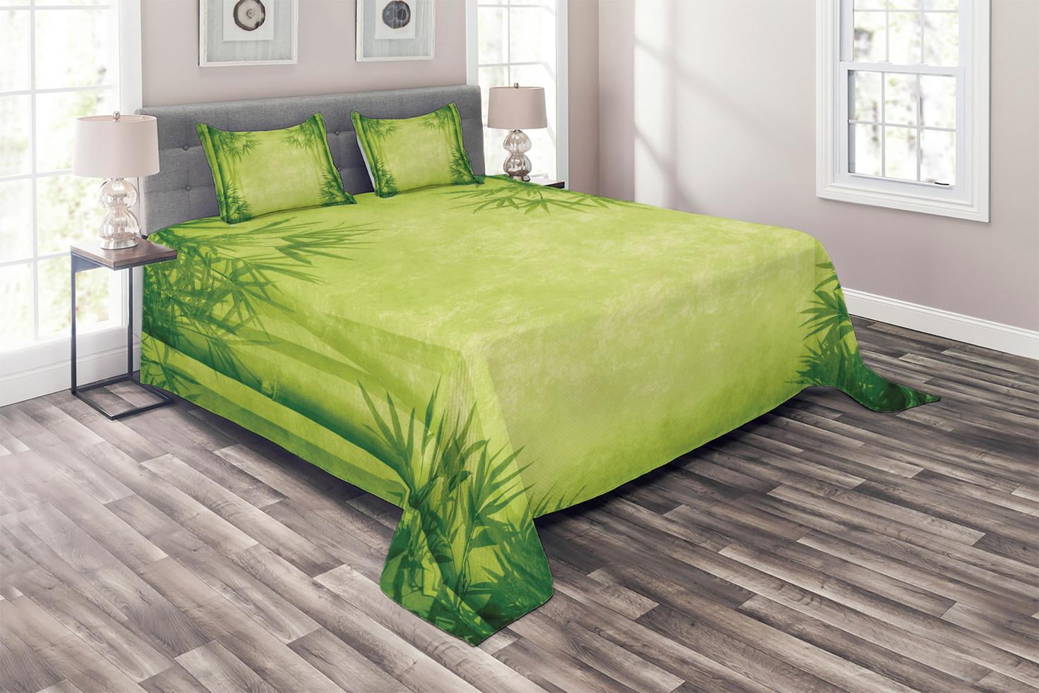 Bamboo Coverlet Set King Size, Chinese Banmboo Trees Design Asian