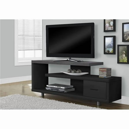 24 in. Black Particle Board, Hollow Core, Metal TV Stand with a Drawer