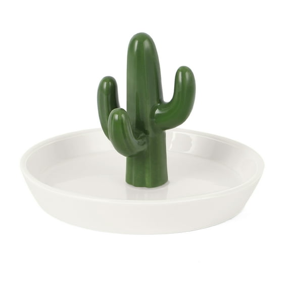 Ceramic Jewelry Dish Holder Tray for Nightstand and Vanity, Cactus