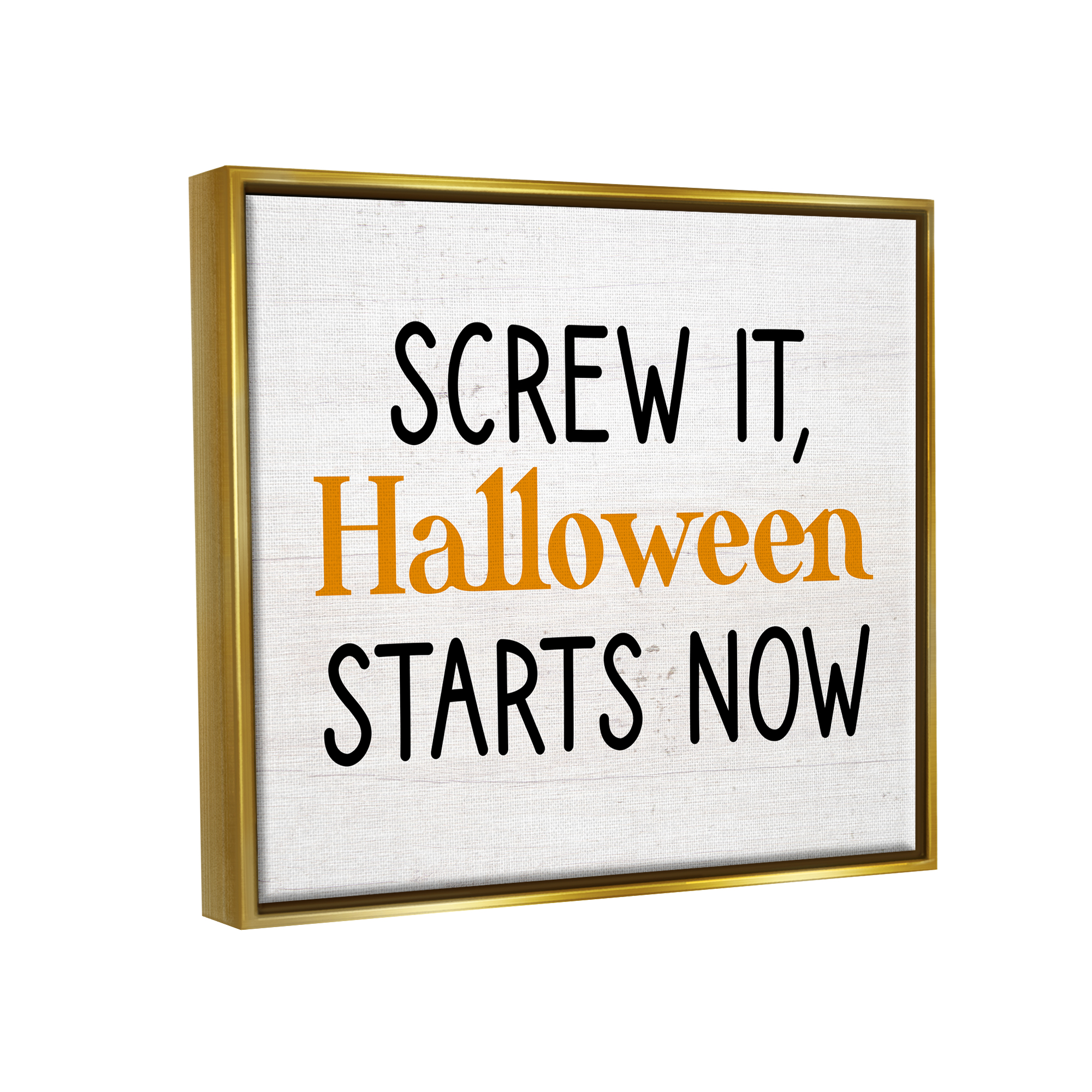 Stupell Industries Halloween Starts Now Phrase Holiday Painting Gold Floater Framed Canvas Art Print Wall Art, 21 x 17
