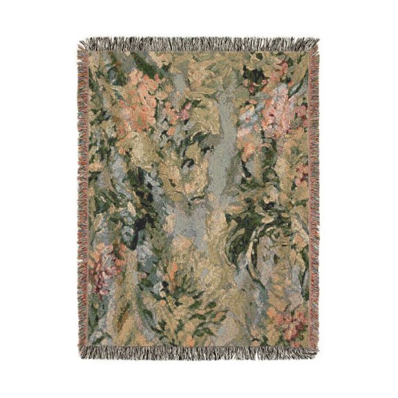 Muted Gray and Blush Abstract Floral Woven Blanket, 100% Cotton, Painterly Botanical Style for Home Decor