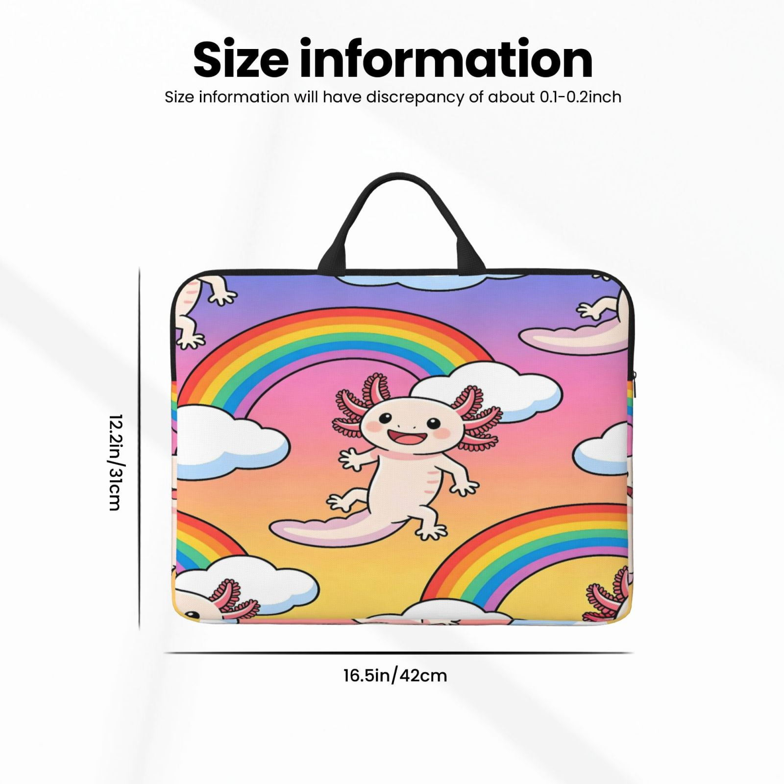 Laptop Sleeve Bag For Women Men 14inch Waterproof Durable Protective Computer Carrying Cover Handle Laptop Case Bag Rainbow Cloud Axolotl