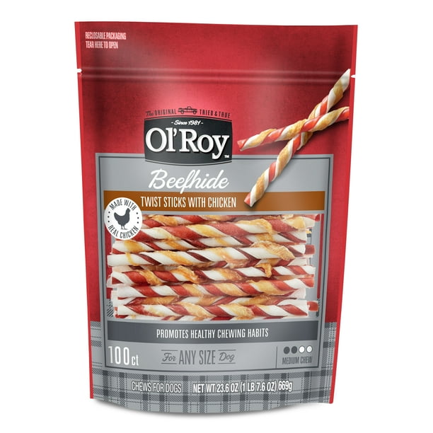 Ol' Roy Beefhide Twist Sticks with Chicken, 23.6 oz, 100 Count