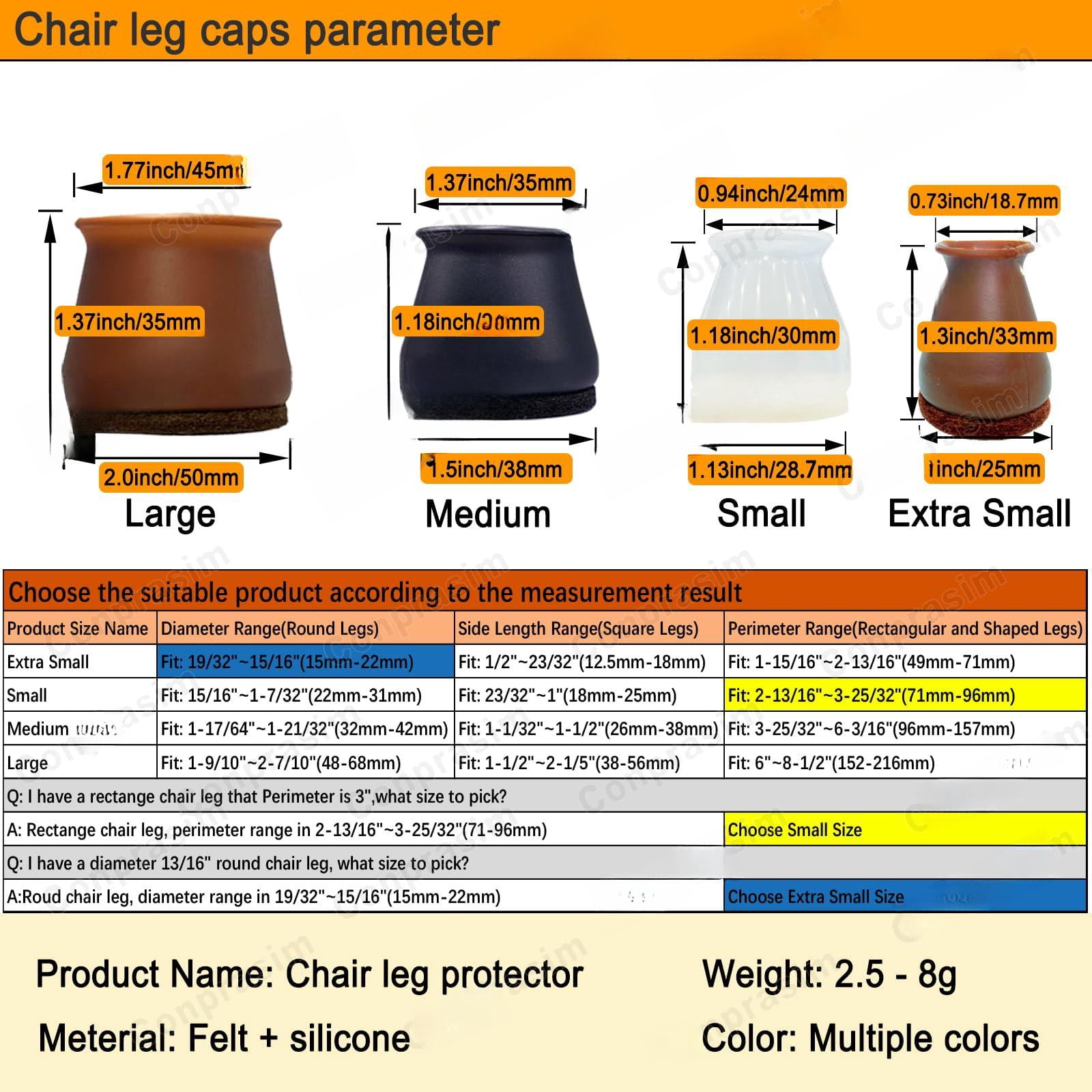 Extra Small Silicone Chair Leg Floor Protectors With Felt  Fit 19/32" To 15/16" Glide Caps Silicon Furniture Feet Cover Bottom Slide Protect Hardwood Floors No Noise 8