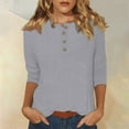 thumbnail image 2 of DENGDENG Three Quarter Sleeve Tops for Women Plus Size Casual Summer Tshirts Elbow Sleeve Round Neck Button Down Tunics Boho Three Quarter Length Shirts Fashion 2025 Pullover Gray XL, 2 of 5