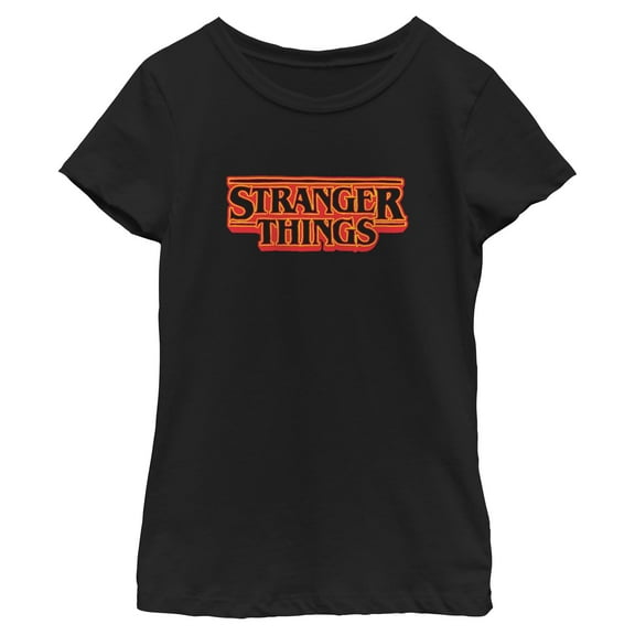 Netflix Girls' Stranger Things Neon Orange Classic Logo T Shirt