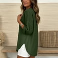 thumbnail image 7 of FAVIPT Women's Long Sleeve Cotton Tops Rolled Up Gauze Casual Shirts Curved Hem Henley V Neck Tees with Chest Pocket Army Green,M, 7 of 7