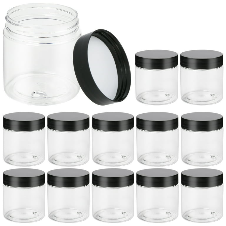 Jaisie.W 4oz Plastic Containers with Lids 48Pack, Clear 4 oz Plastic Jars  with Lids&Labels- Refillable Cosmetic Small Containers with Black Screw
