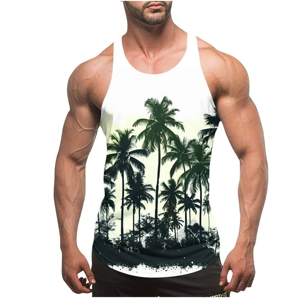 Camisetas de Tanque de los Hombres Tanque de los Hombres Incolor Gradiente de Impresión Cuello Redondo Correa Delgada Fuga Atrás Regular Casual Deportes Blusas de Tanque
