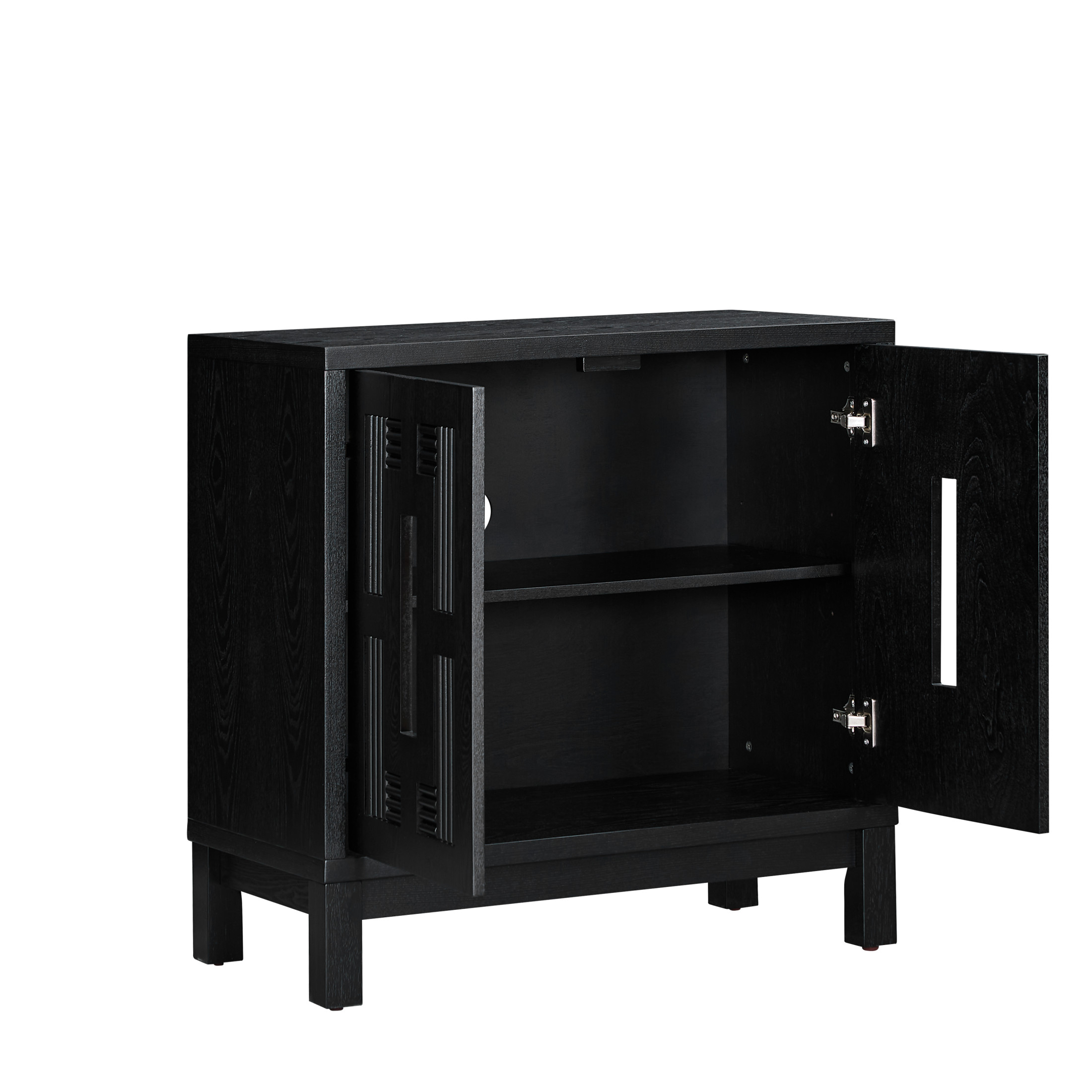GDF Studio 31.5" Mid Century Modern Sideboard Cabinet with 2 Doors, Adjustable Shelf, Carved Openwork, Black