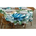 thumbnail image 4 of Tropical Leaves Outdoor Tablecloth with Umbrella Hole for Oval Table, Waterproof Green Leaf Patio Table Cloth with Zipper - 60 x 120 inches, 4 of 6