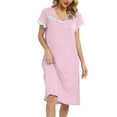 thumbnail image 2 of Baywell Nightgown for Women Short Sleeve Nightshirt Sleepwear V Neck Lace Nightdress Soft Cozy Loungewear, S-2XL, 2 of 6