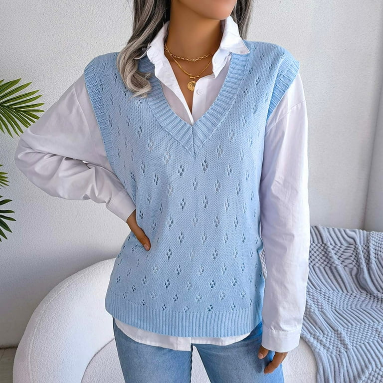 2023 Women's sweater vest solid color loose sleeveless knitted vest top