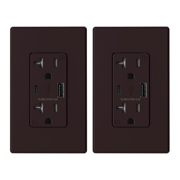 ELEGRP Chargeur USB Prise Murale, Réceptacle USB avec Ports USB A & USB C, Réceptacle 20 Ampères Duplex Résistant au Pilonnage NEMA 5-20R, Plaque Murale Incluse