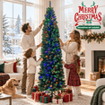 thumbnail image 2 of Moonsun 7.5ft Pre-Lit Pencil Christmas Tree, Artificial Slim Green Tree with 250 Warm White & Multicolor Lights, 900 Branch Tips, Metal Stand for Home Office Party Holiday Decor, 2 of 9