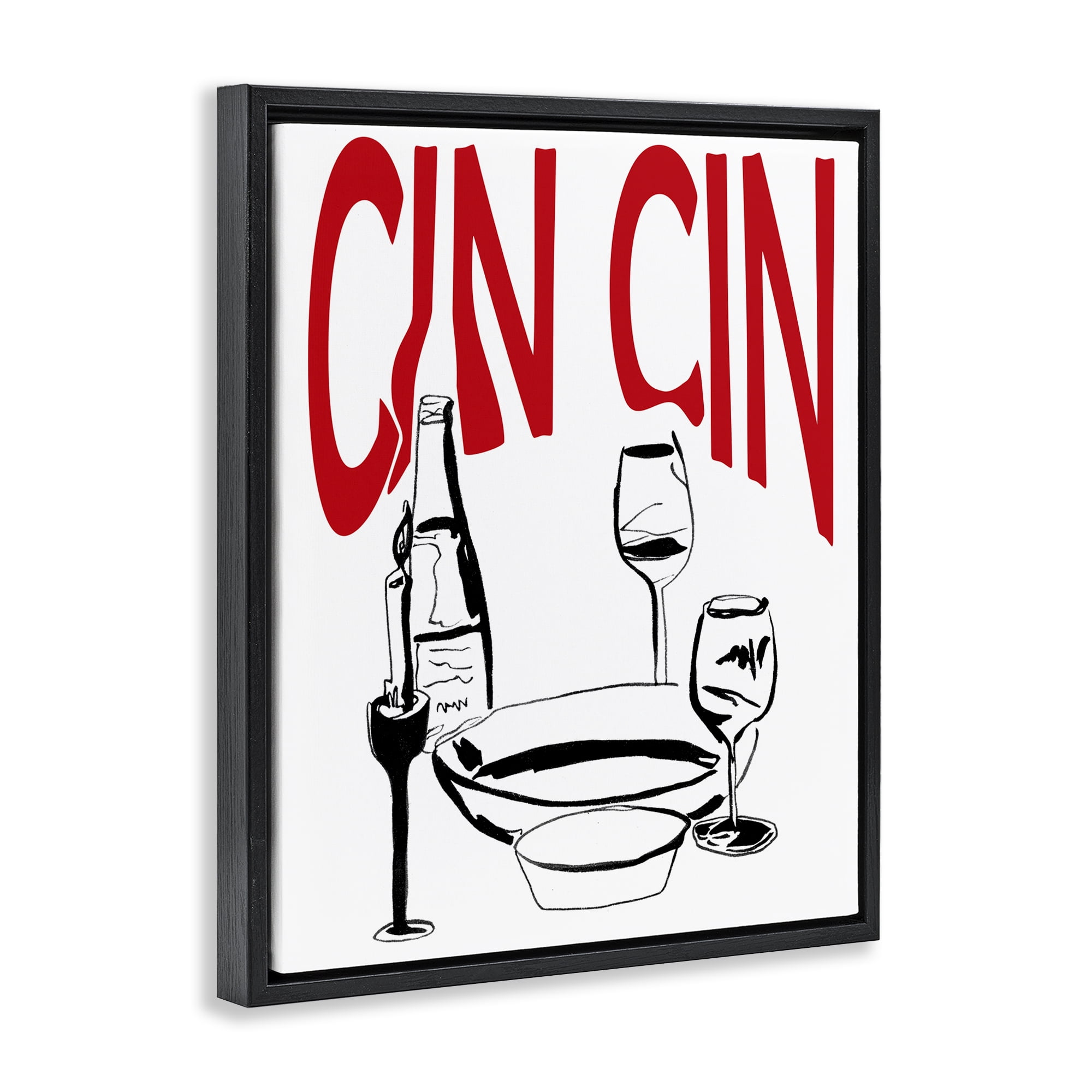 Stupell Industries Cin Cin Wine Glasses Food & Beverage Painting Black Floater Framed Canvas Art Print Wall Art, 17 x 21