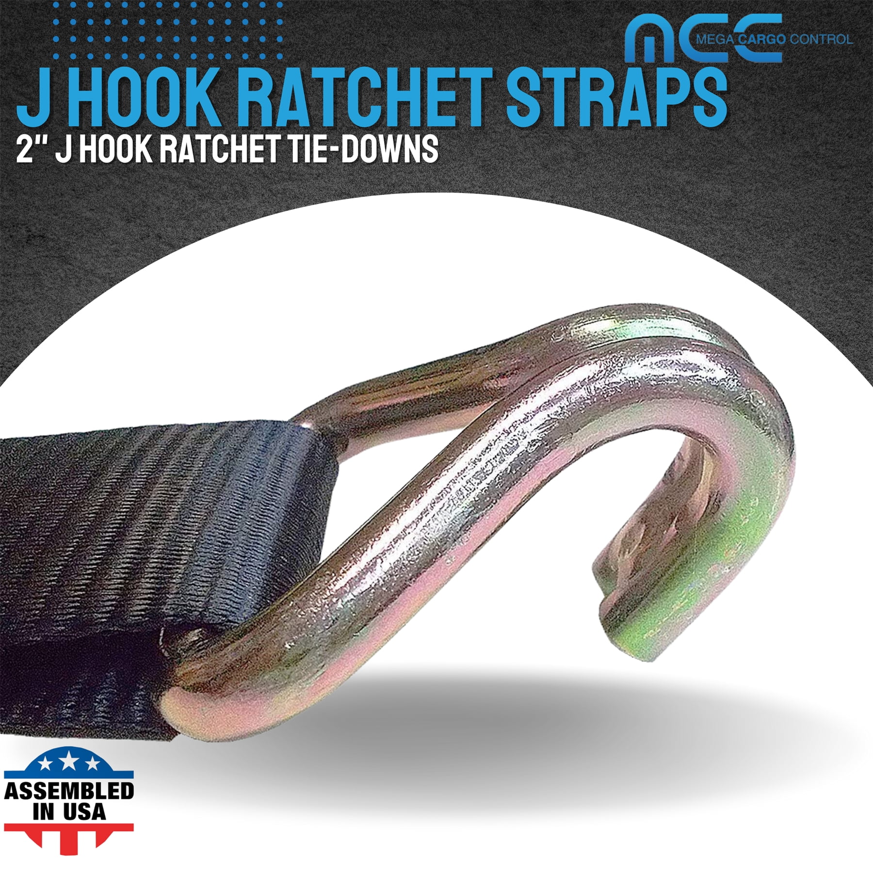 Mega Cargo Control USA Heavy Duty 2" x 60' Ratchet Strap J Hook Flatbed Truck Farm Tie Down 4 Pack