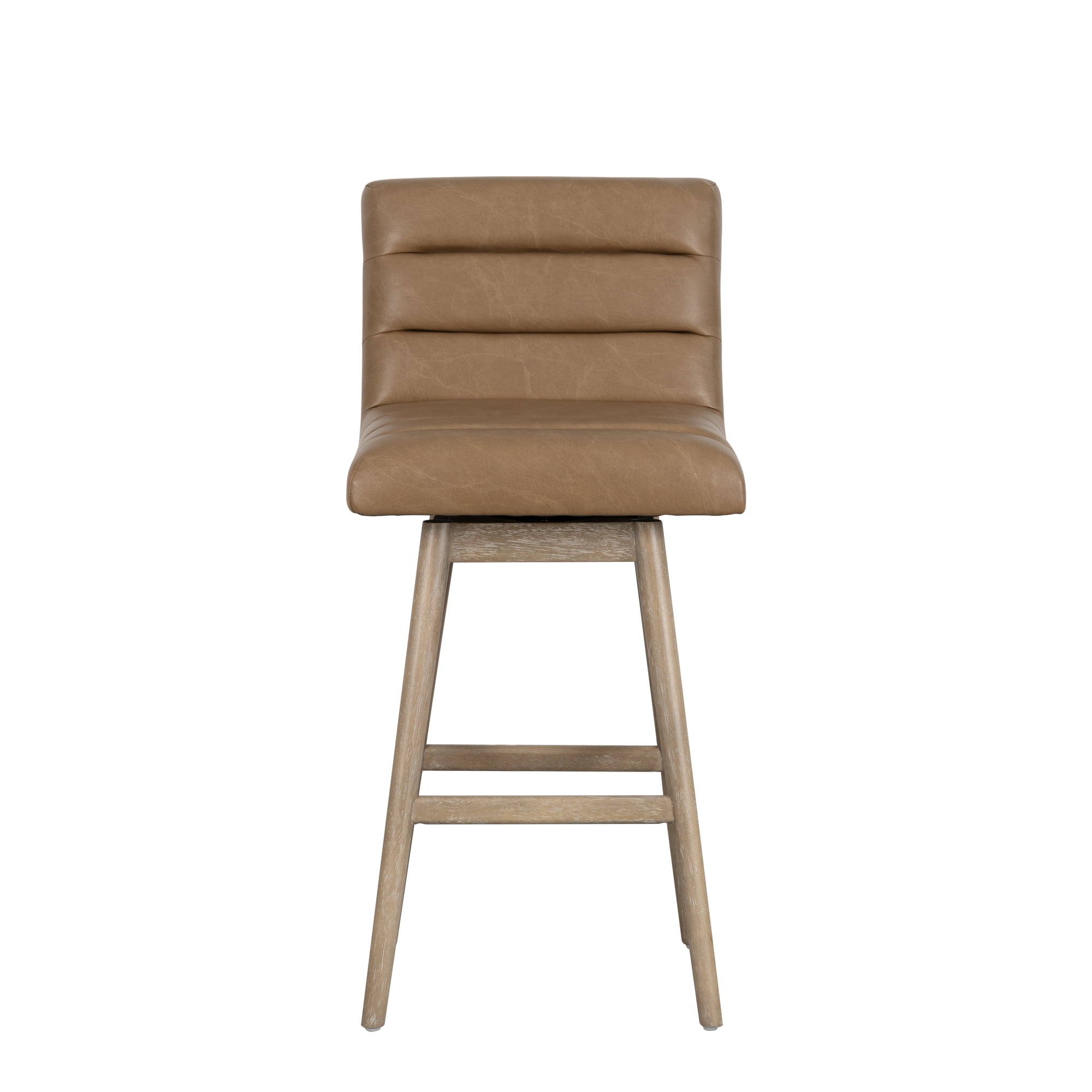 Elias Mid-Century Modern Swivel Rubberwood Counter Or Bar Height Barstool With Faux Leather Seat