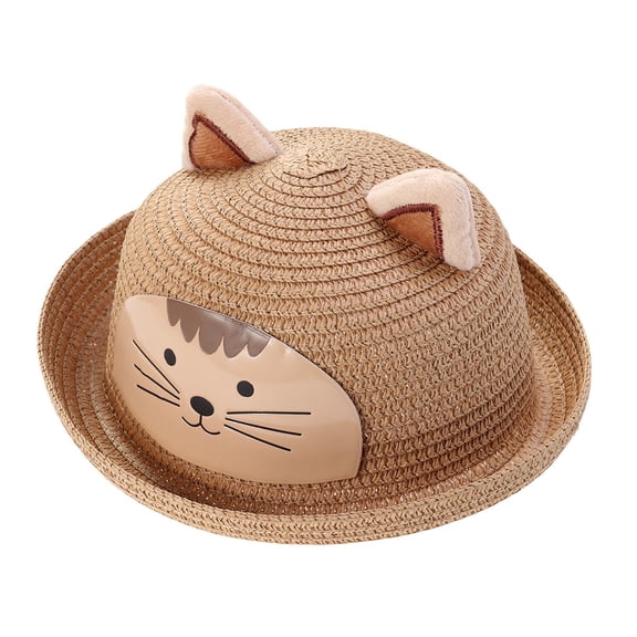 KALLORY 1Pack Shaped Straw Hat for Kids Sun Protection Hat Suitable for Beach and Summer Activities