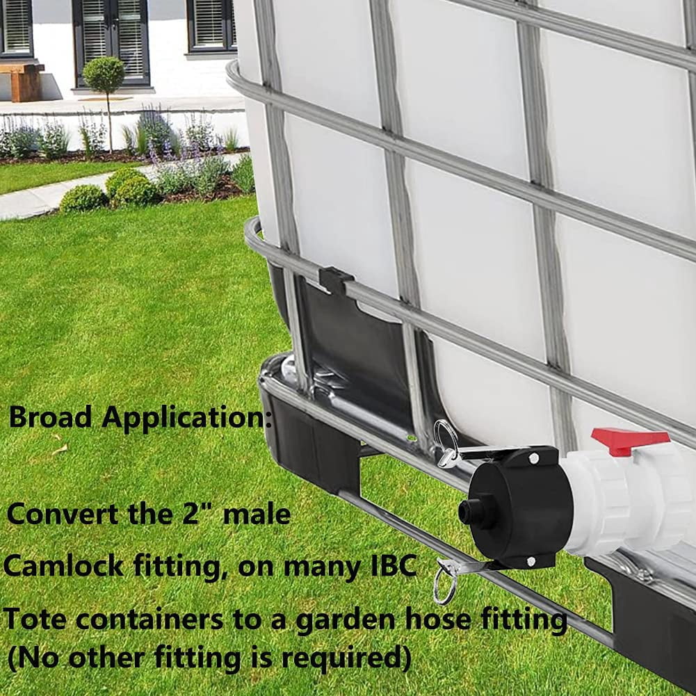 MKEUDQ-275 330 Gallon IBC Tote Tank Drain Adapter Fittings 2" Cam Lock x Garden Hose Food Grade