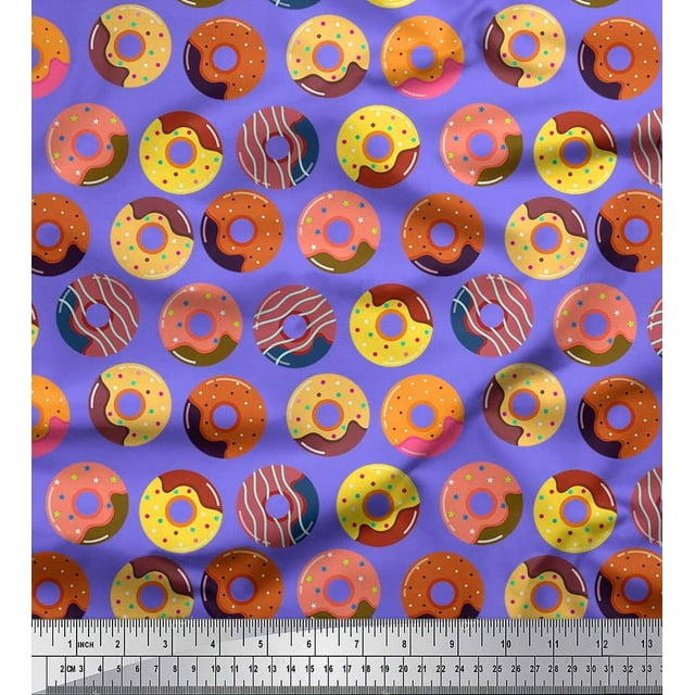 Soimoi Velvet Fabric Donuts Food Print Sewing Fabric Yard 58 Inch Wide
