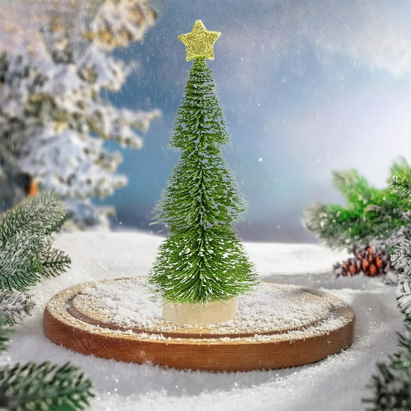 Flocked Christmas Tree Mini Christmas Tree with Star Plastic Winter Snow Ornaments Tabletop Trees for Holiday Party Room Decor Home Table Top Christmas Decoration Diorama Models 1 Pcs(Green)