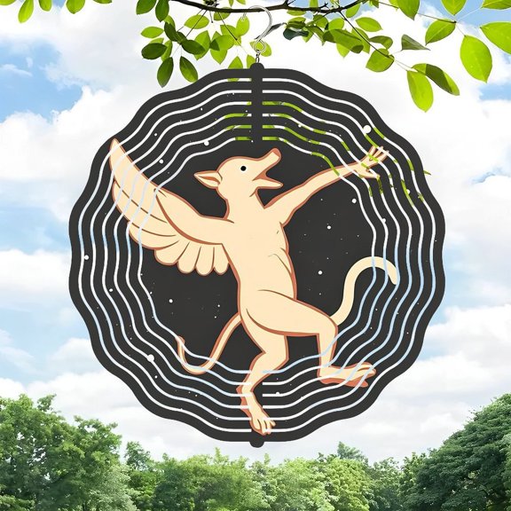 3D Metal Hanging Wind Spinners - Whimsical Winged Creature Design with Sound Wave Patterns for Enchanting Yard & Garden Decor