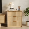 thumbnail image 6 of Set of 1 Fluted Nightstand with Charging Station, 3-Drawer MDF Bedside Table, Large Desktop, Gold Handles, Waterproof Top, 23.62" W x 15.75" D x 25.59" H, Natural Wood color, 6 of 10