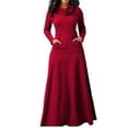 thumbnail image 2 of Vestido largo para mujer, color sólido, bolsillo, noche, fiesta, disfraz, rojo vino, 5XL seitruly AP000721-32, 2 of 7
