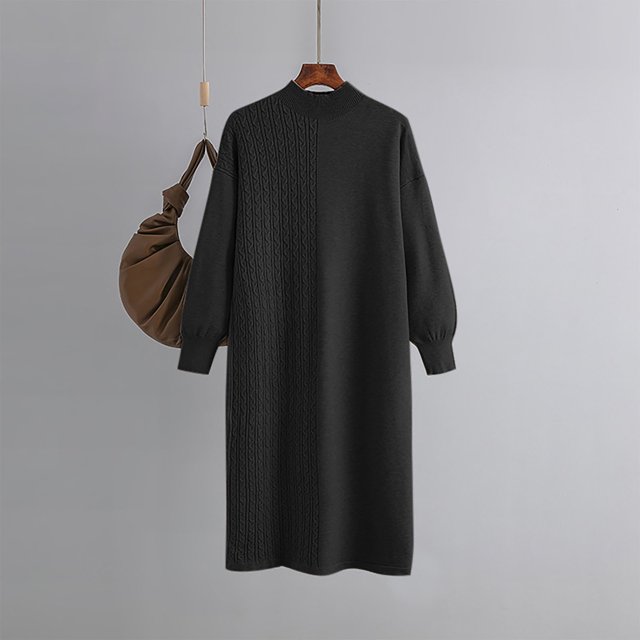 DecSea Women's 2024 Trendy Fall Long Sleeve Sweater Dress Round Neck Pullover Sweater Ribbed Knit Mini Dress