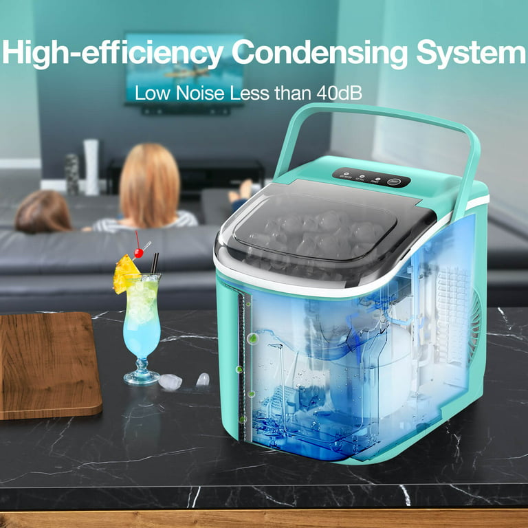 Lhriver Countertop Ice Maker, Self-Cleaning Portable Ice Maker Machine with Handle, 9 Bullet-Shaped Ice Cubes Ready in 6 Mins, 26Lbs/24H with Ice