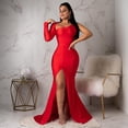thumbnail image 2 of spring Fall Longuette long-sleeved Elastic force single sleeve slim long dress, 2 of 5