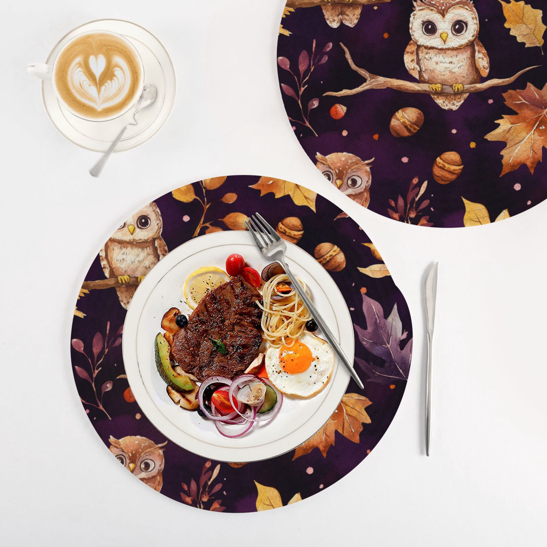 WOBOGO Adorable Baby Owls and Acorns Pattern Coil Placemats 3pcs Resistant Hot Pads Mat for Table Counter Cooking Potholder 15in