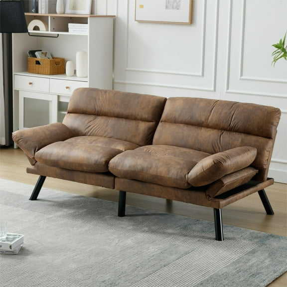 Memory Foam Futon,Convertible Futon Sofa Bed with Adjustable Armrests,Upholstered Futon Couch Sleeper Sofa for Compact Small Space,Coffee