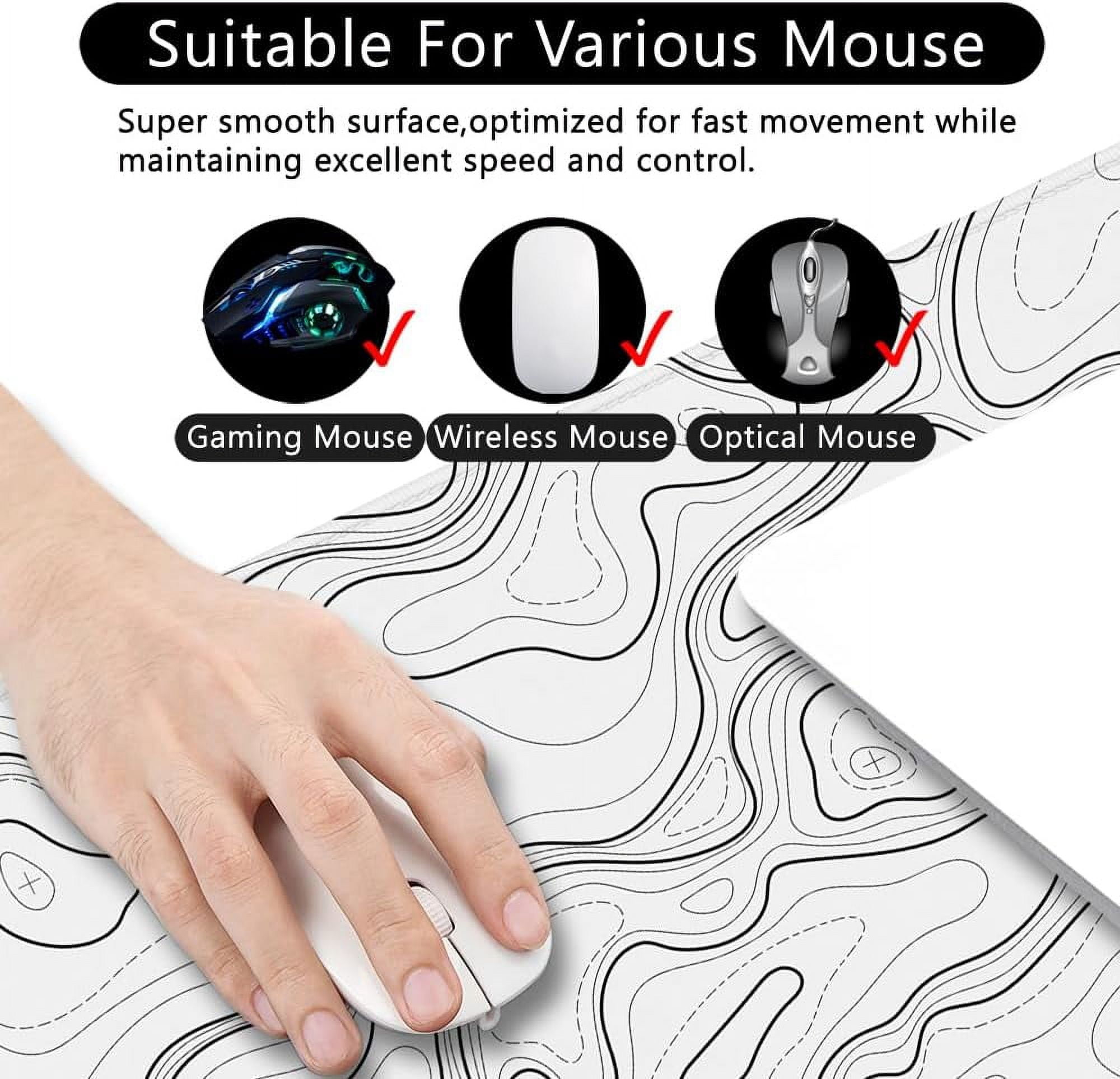 Topographic Gaming Mouse Pad Large Mouse Pad Desk Mat 35x15.7x0.12 inch XXL Desk Pad White Mouse Pad (Terrain - White)