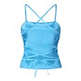 thumbnail image 6 of Women's Tanks Lace Slim Crop Backless Club Top Imitated Up Fit Silk Blouse for Party Blue L, 6 of 6
