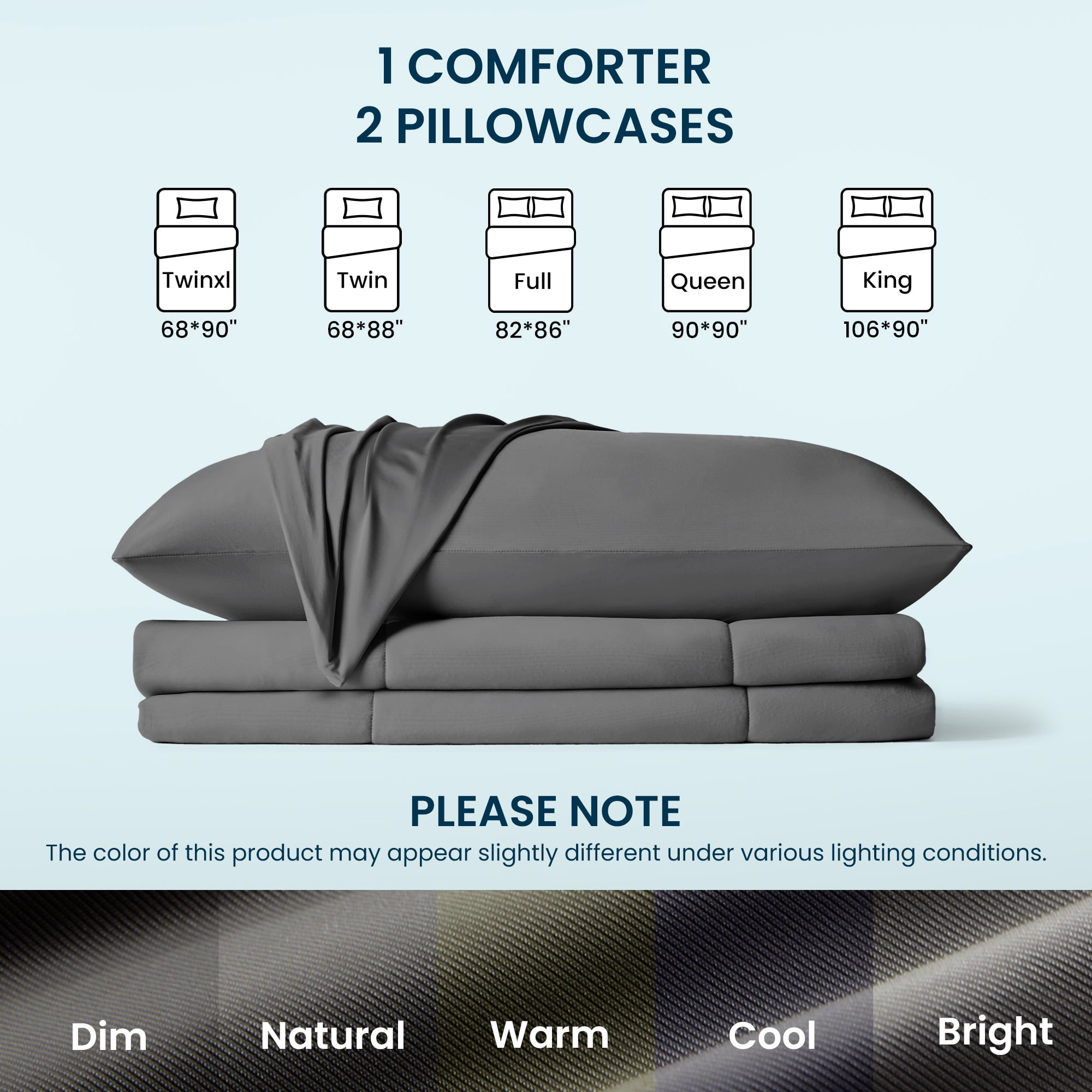 Sleep Zone Twin XL Cooling Comforter Set for Hot Sleepers, Cooling Blanket，3 Pieces Jersey Knit Bedding, Reversible Cool Feeling, Soft and Breathable with 2 Pillowcases, 1 Comforter (Dark Grey)