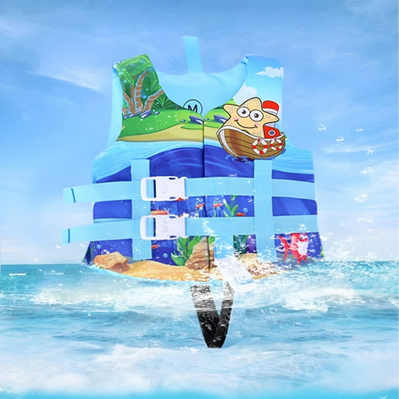 Life Jackets for Kids Children Swimming Life Jacket Kids Boys and Girls Summer Beach Cartoon Prints Life Vest Kids Swim Vest Sky Blue 2 Years-6 Years