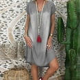 thumbnail image 1 of OUSITAID Robe en Jean à Manches Courtes Col en V Longueur Genou, 1 of 6