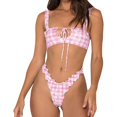 thumbnail image 1 of Cathalem Bikinis for Women High Waist Mid Rise Cutout Drawstring Crisscross Back Tie Reversible Bottom,Pink M, 1 of 5