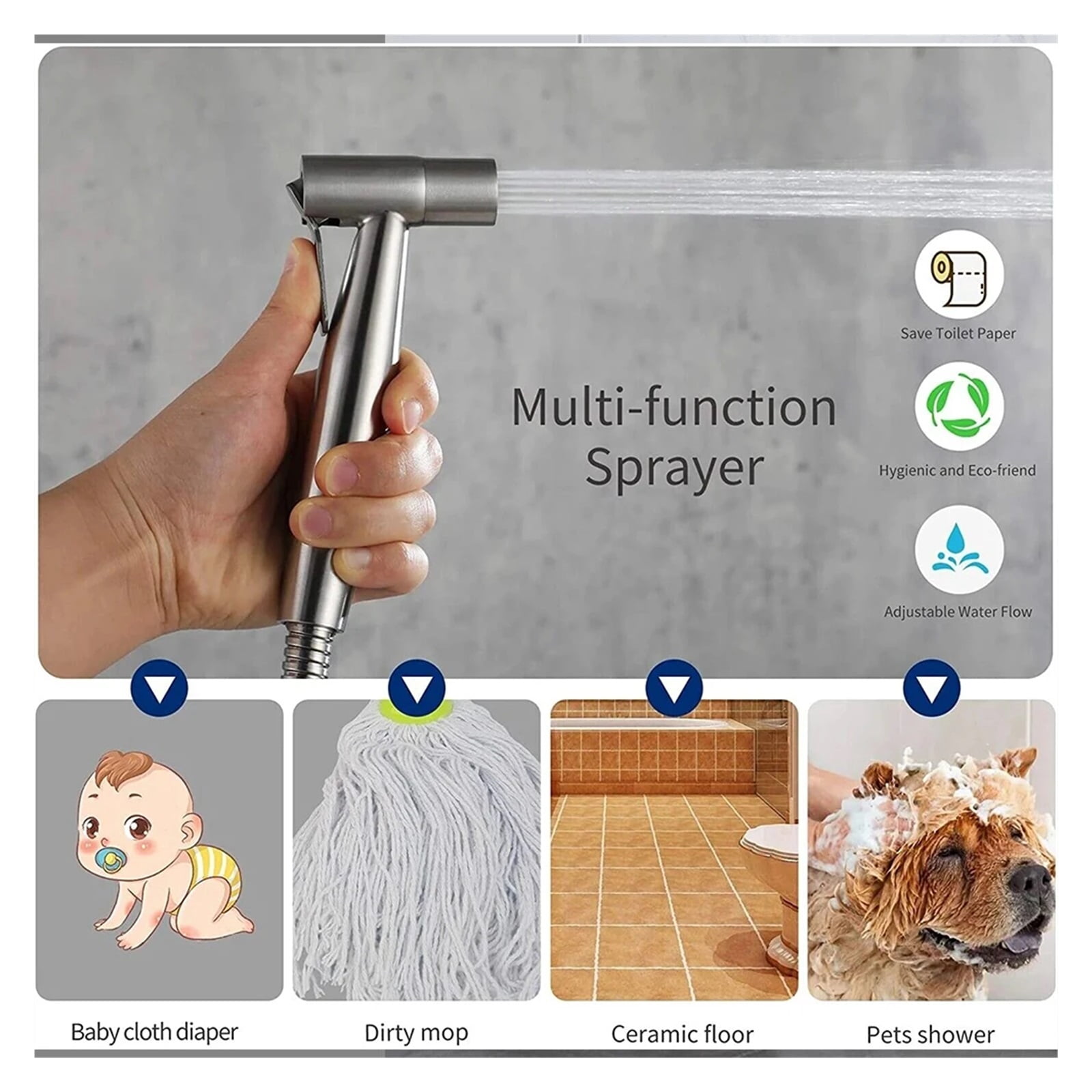 Toilet Companion Bidet Spray Gun Set, High Pressure Booster Nozzle Toilet Spray Gun 304 Stainless Steel - Modern Design