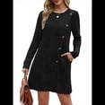 thumbnail image 2 of Vestido de Larga para Mujer, Estilo Túnica, Suéter, con Bolsillos y Botones Laterales. Negro XL, 2 of 10
