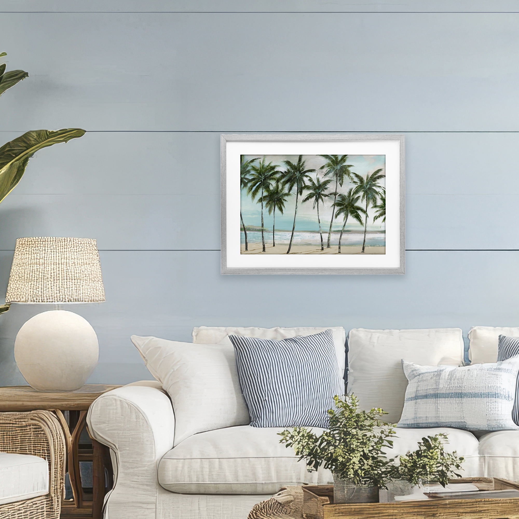 Stupell Industries Palms in A Row Coastal Gray Framed Print Under Glass, design by Lorenzo Collective