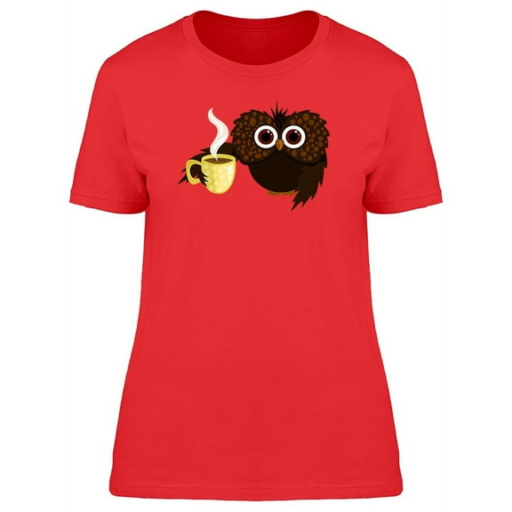 Owl Drinking Coffee Cartoon T-Shirt Women -Image by Shutterstock, Female Small